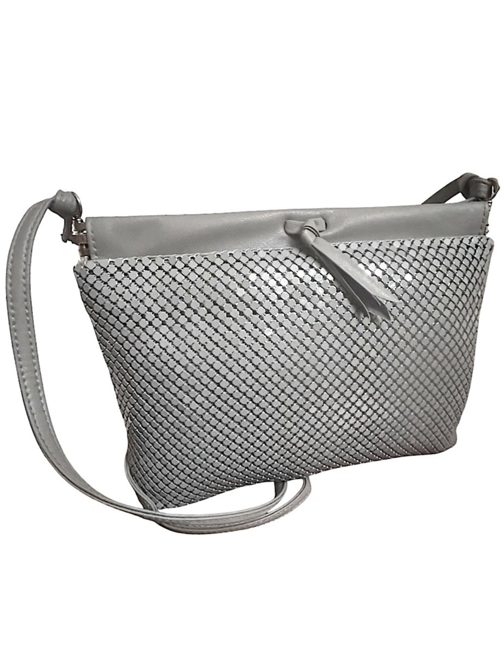 Whiting & Davis Purse Vintage 1980s gray metal mesh faux leather strap trim - Picture 12 of 12